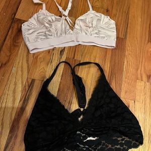 2 Aerie Lace Bralettes - Blush and Black Size L